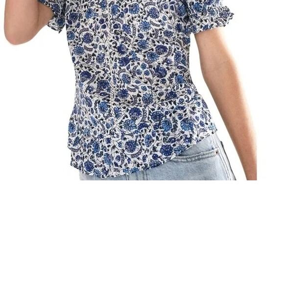 Lucky Brand | S | Top Blouse Women's Short Sleeve Blue Lace Ruffle - Picture 1 of 4